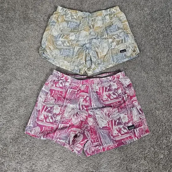 Patagonia Baggies Shorts Women's Medium Pink Blue Floral Gorpcore Lot Of 2 - Picture 1 of 16